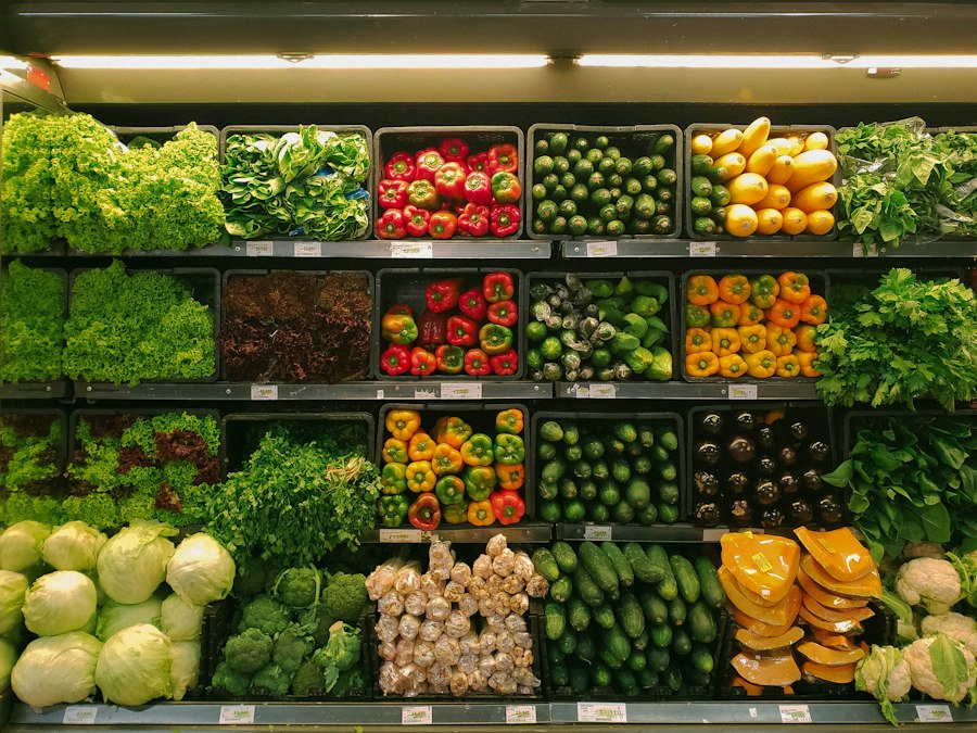 A produce section with fresh vegetables